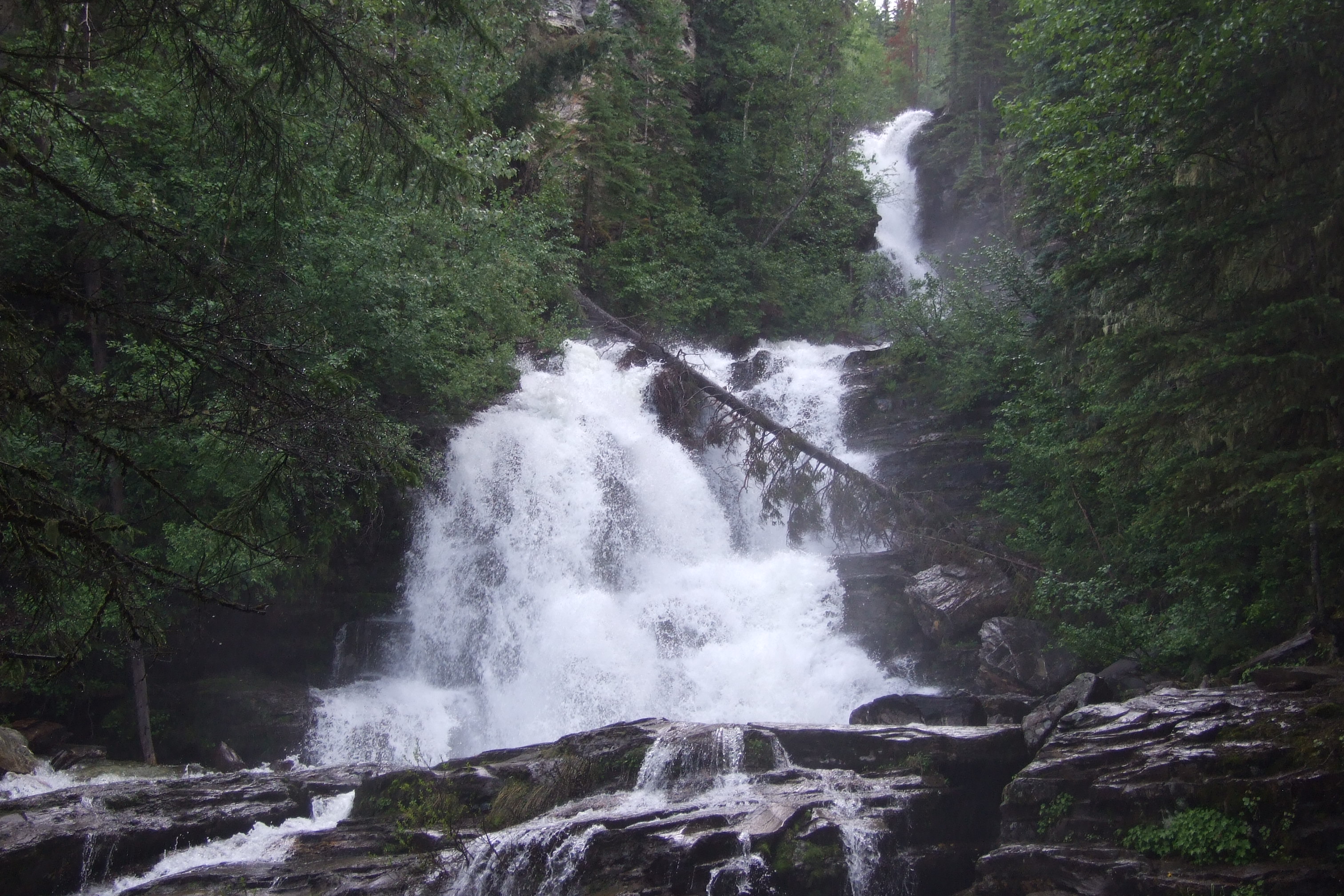 Bijoux Falls beside the Pine Pass highway corridor