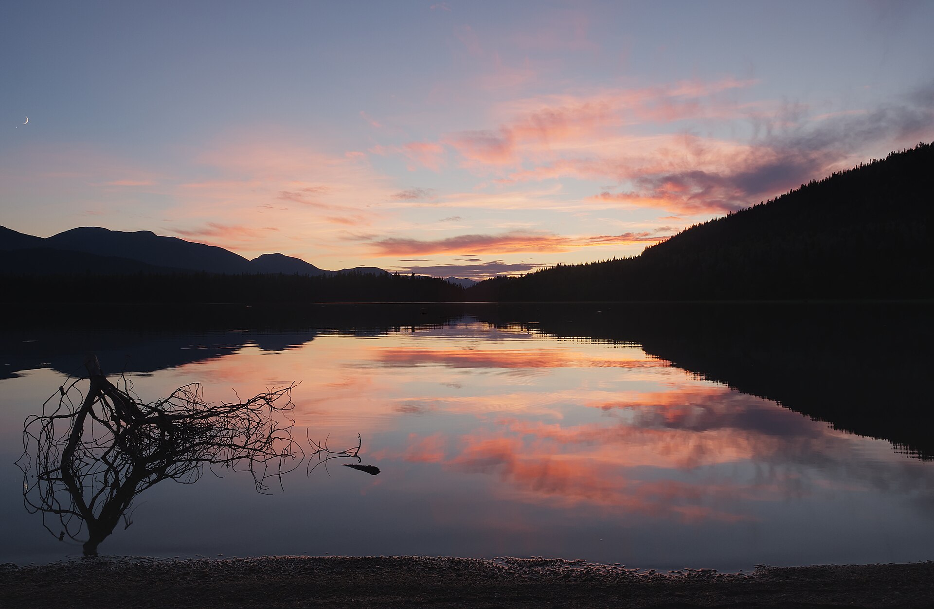 Sandy Lake at twilight in Bowron Lake Provincial Park