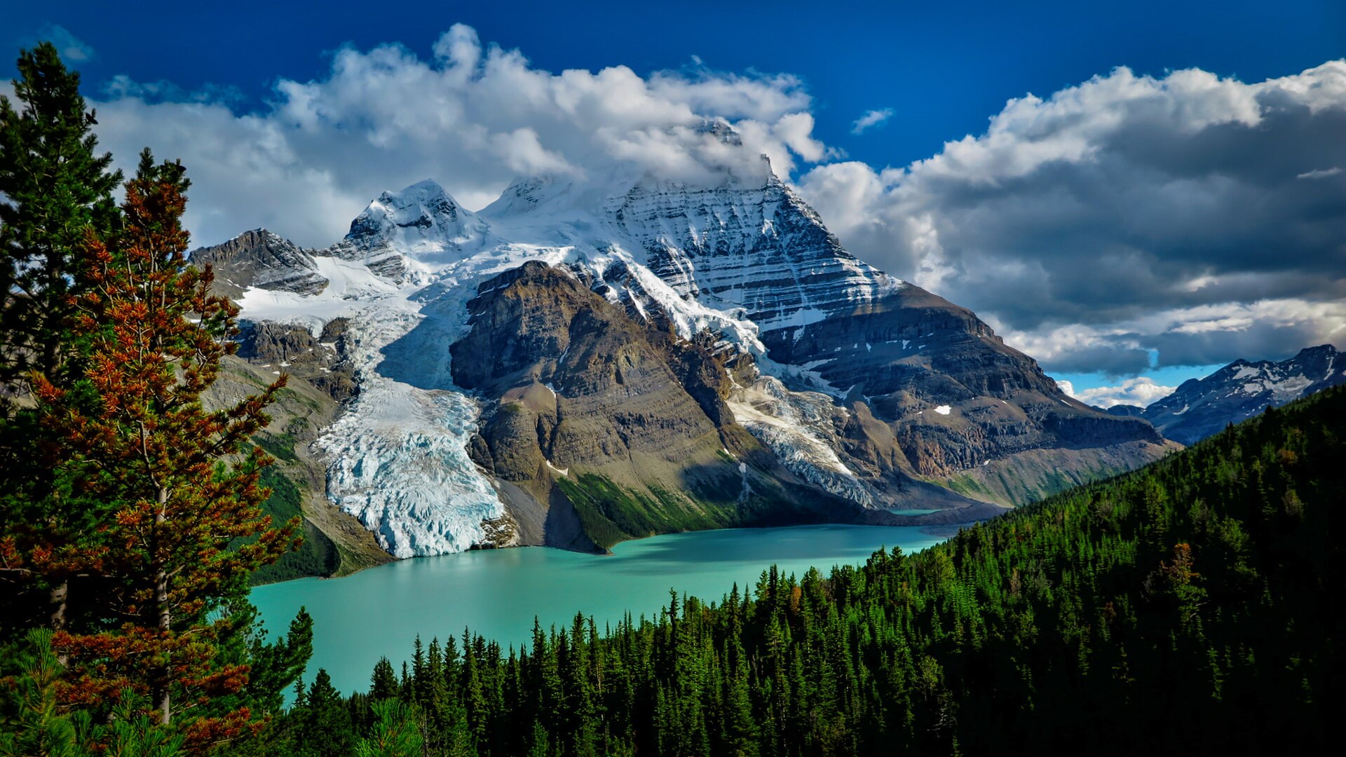 Berg Lake and Mount Robson viewed from the Toboggan Falls Trail