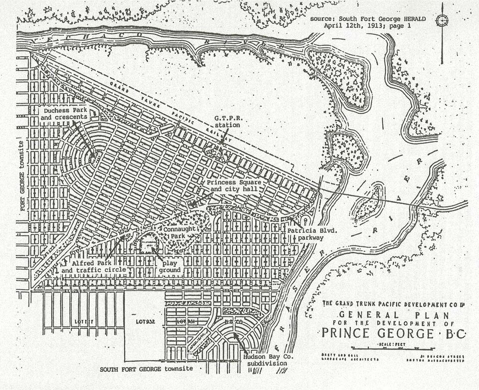 The 1913 Brett and Hall plan with curved streets around Duchess Park