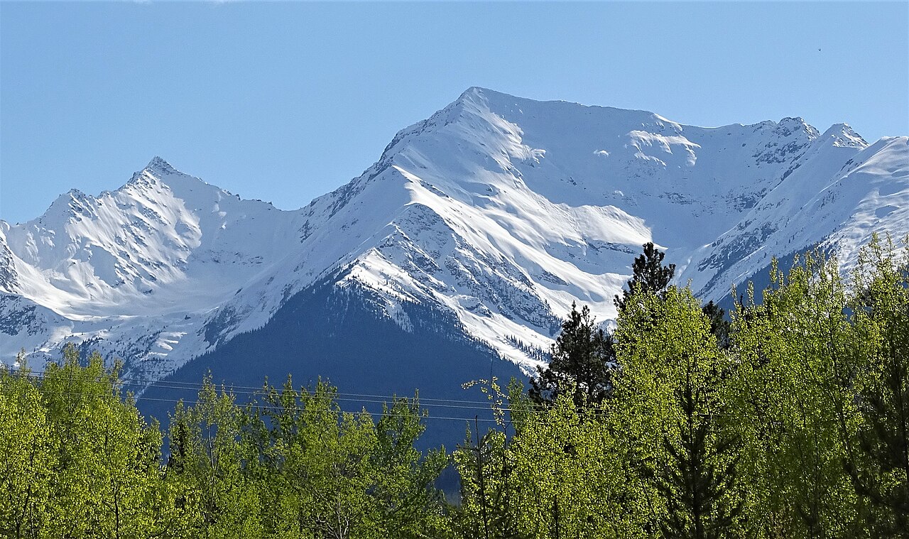 Mica Mountain’s northeast aspect from Mica Mountain Lodge near Tête Jaune Cache