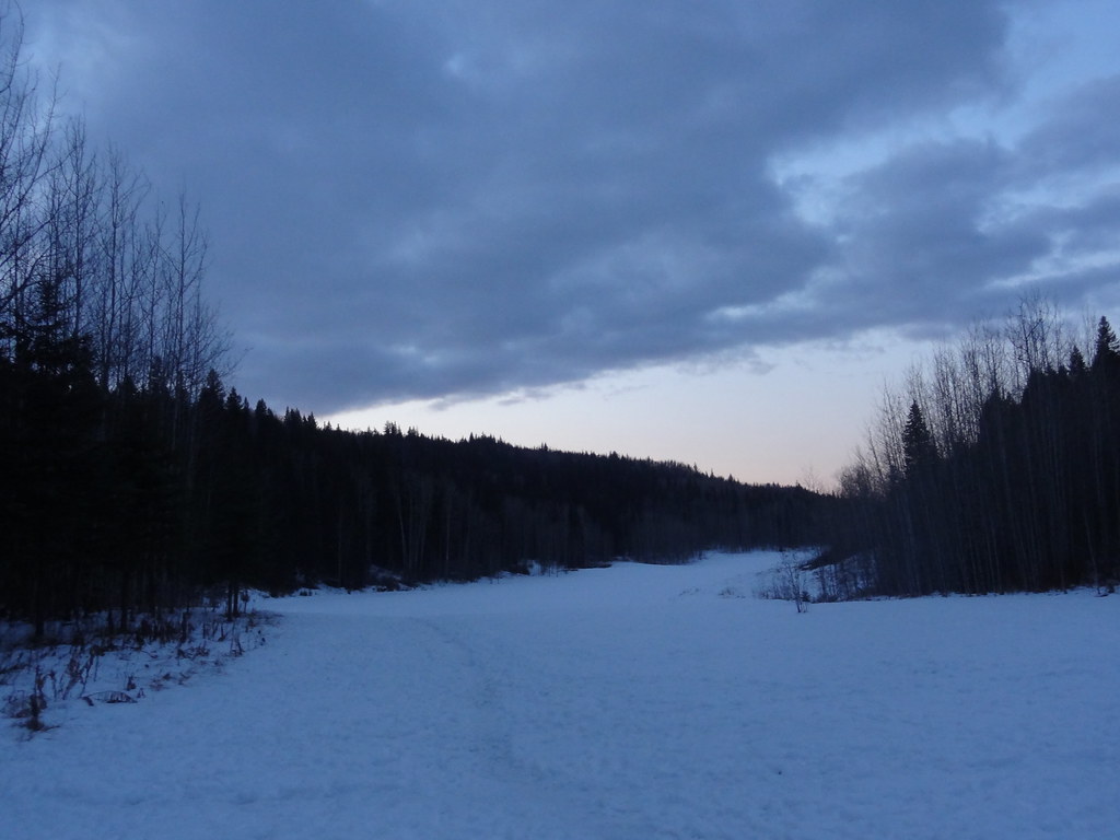 Snow covers the open meadow at Moore’s Meadow