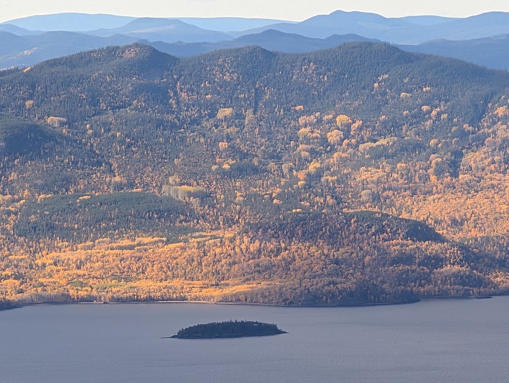 Autumn colours above Stuart Lake, viewed from Mount Pope