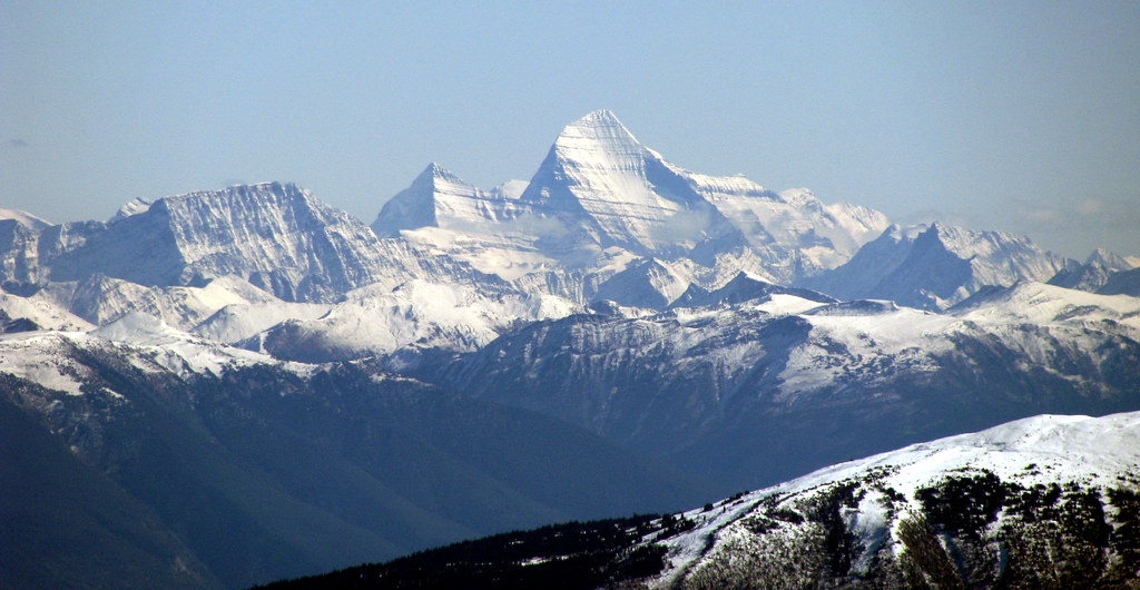 Mount Robson across the Rocky Mountain Trench, viewed from the Ozalenka Valley area