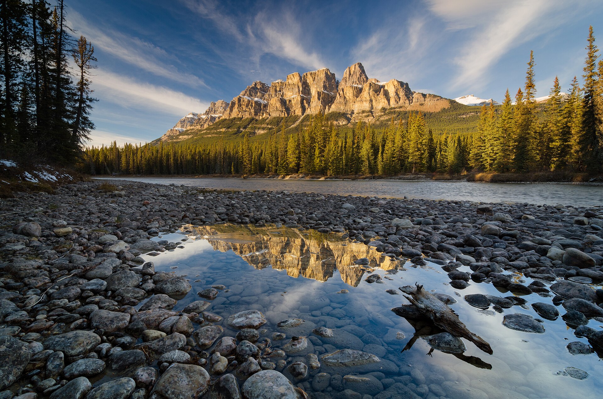 Castle Mountain above the Bow River in Banff National Park